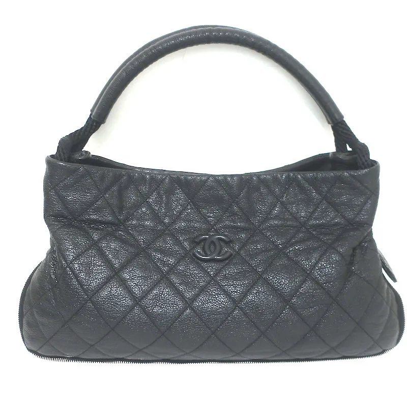 Chanel 2009 Yacht Expandable Zip Medium Hobo Bag Black Quilted Caviar Leather