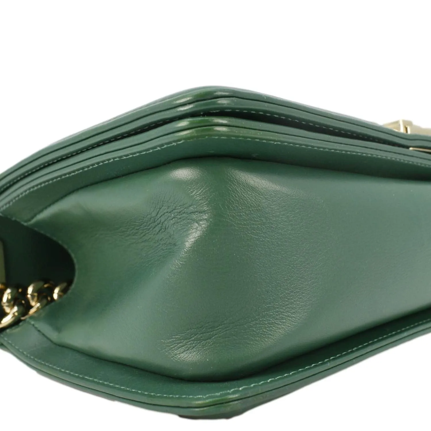 CHANEL Boy Flap Woven Leather Shoulder Bag Green