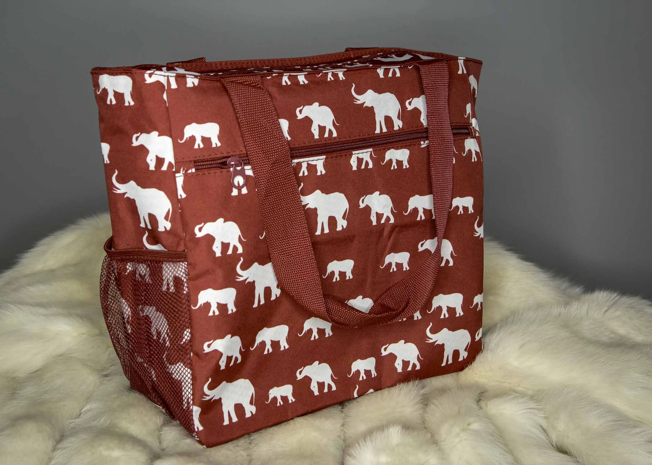 Crimson and White Elephant Tote Bag Lg