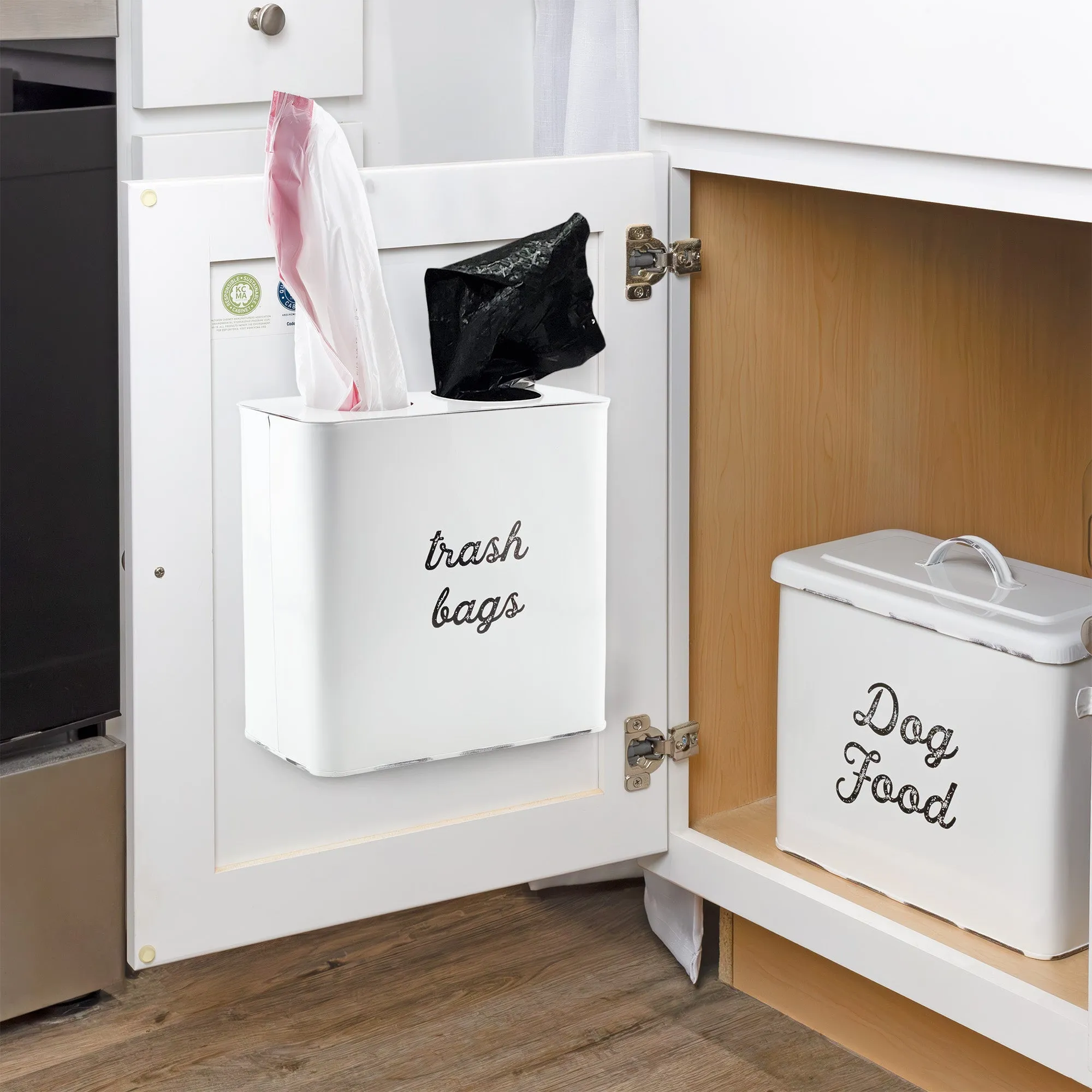 Farmhouse Trash Bag Holder (White)