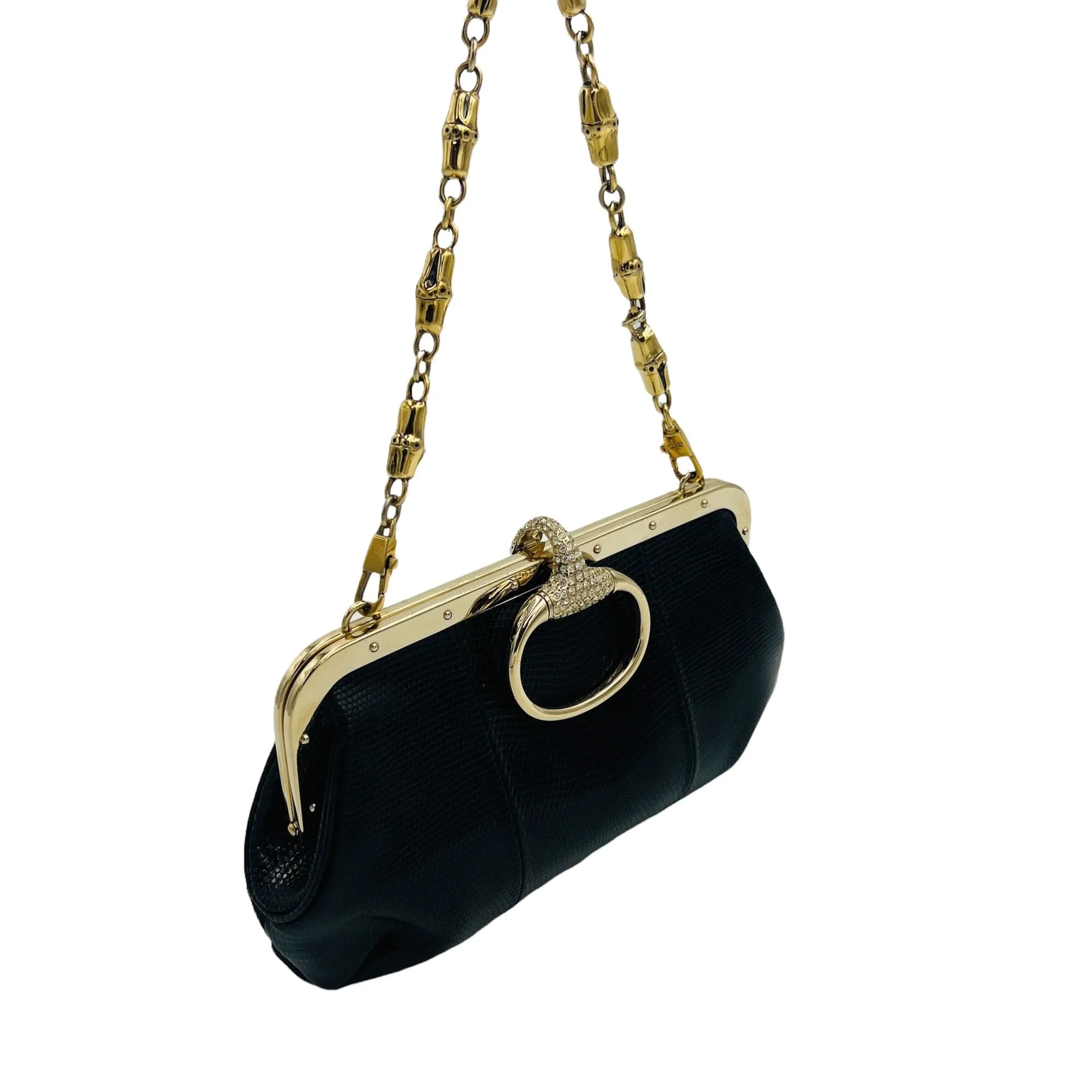 GUCCI Collectible Vintage Tom Ford Designed Lizard Leather Bag - Black