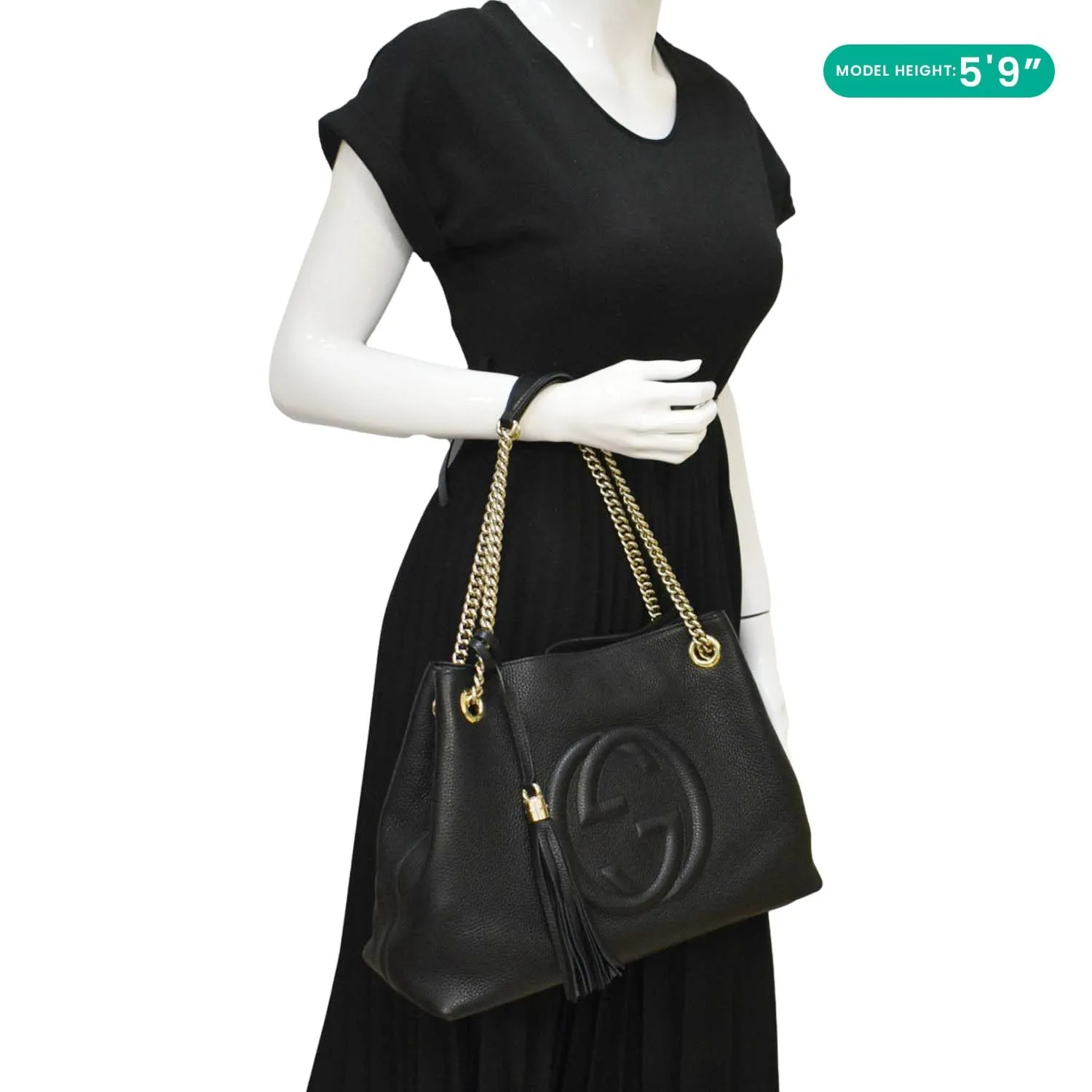 Gucci Soho Medium Pebbled Leather Shoulder Bag Black 308982