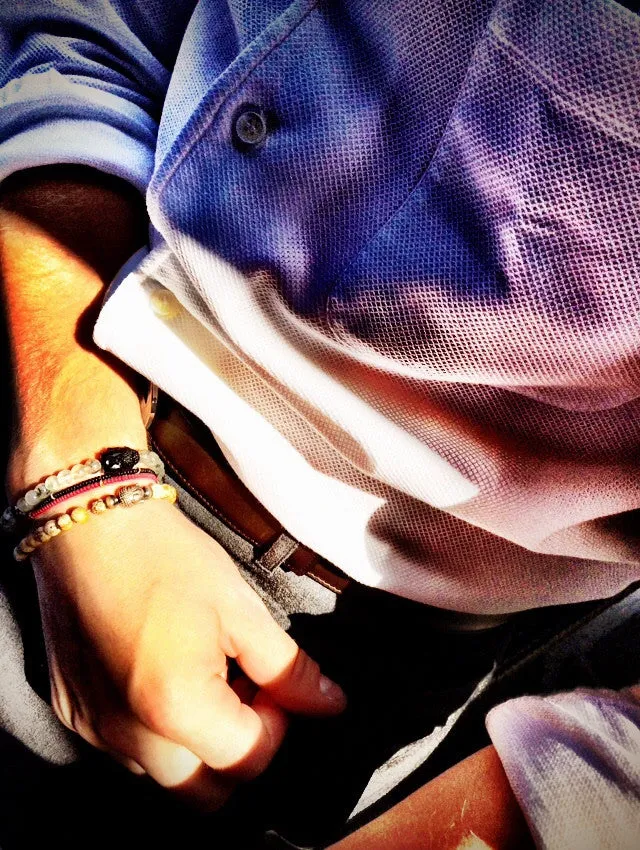 Silver Mini Cross on Moonstone Bracelet ~ Homme