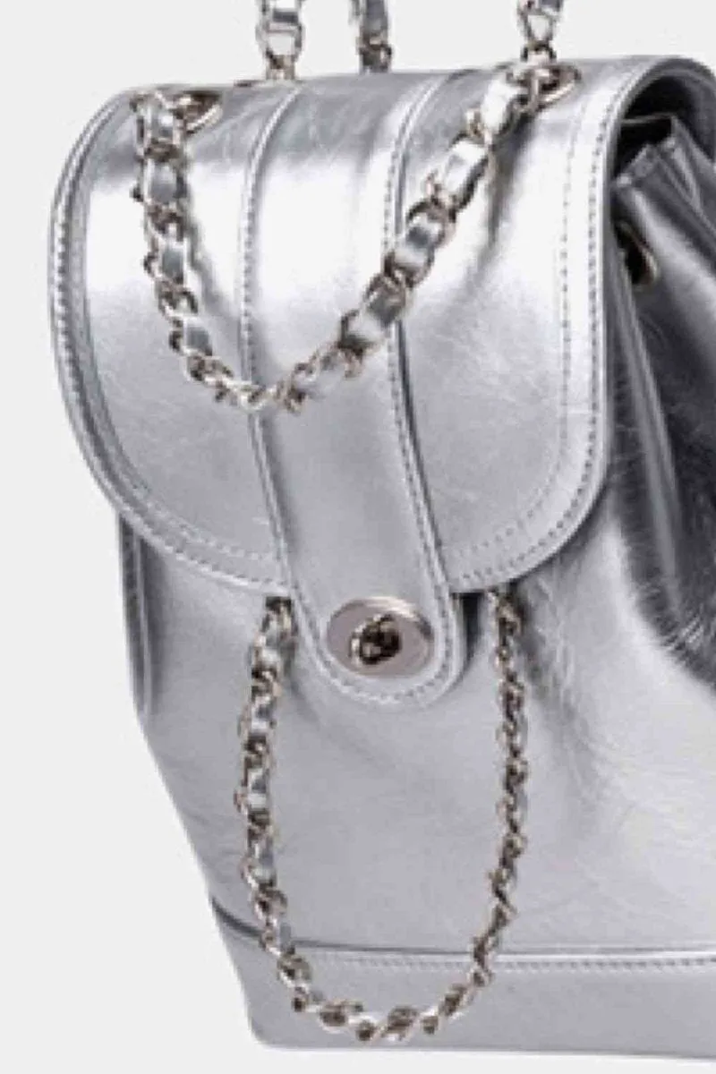 Sleek Vegan Leather Backpack with Chain Straps