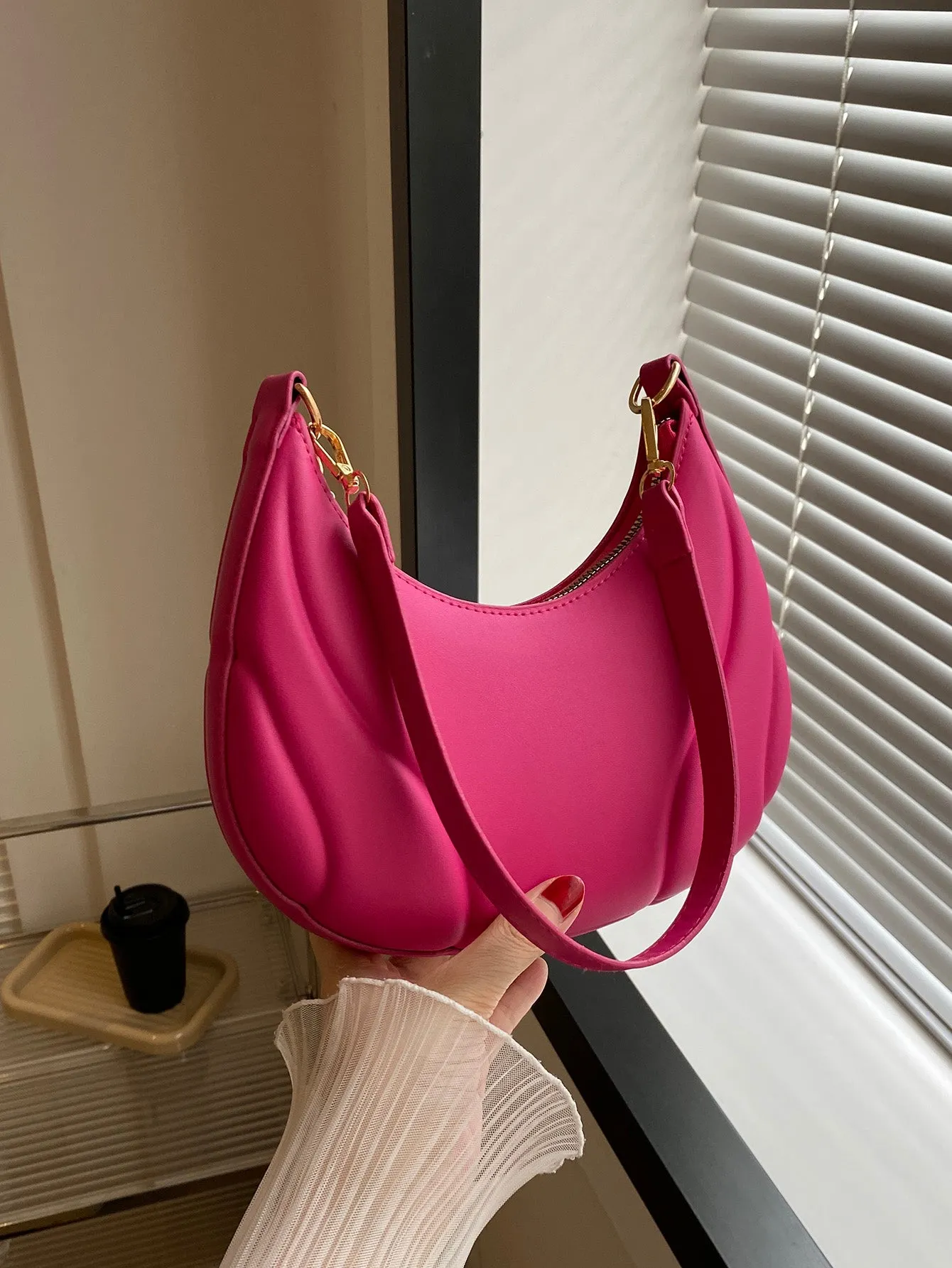 Solid Color Versatile Shoulder Bag - Hot Pink