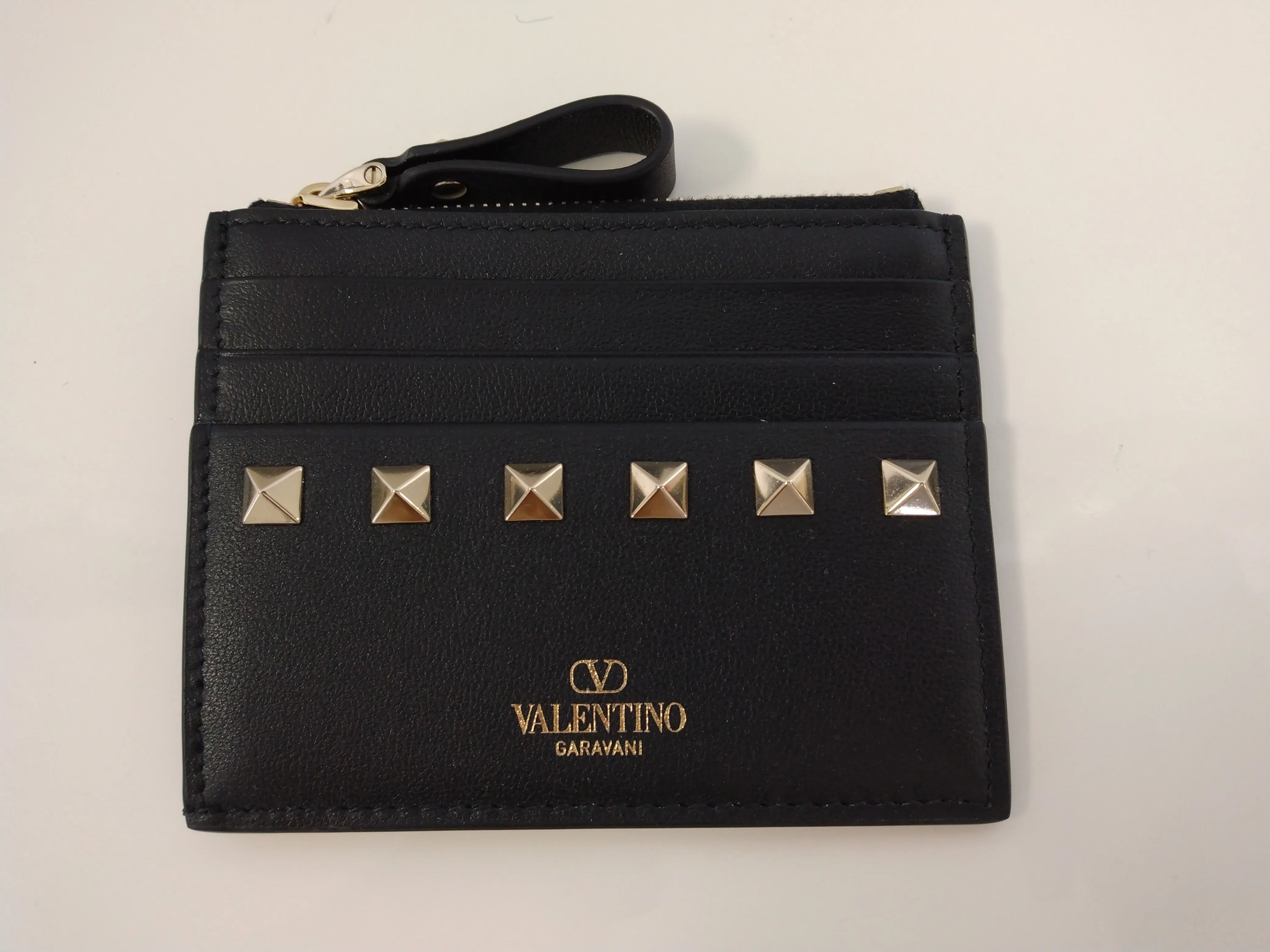 Valentino Black Rockstud Cardholder With Zipper